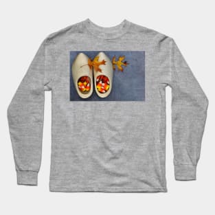 Wooden Dutch shoes with candy corn and oak leaves. Long Sleeve T-Shirt